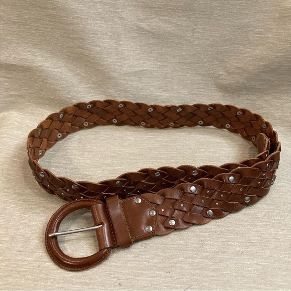 OLD NAVY Sz L Braided Studded Leather Round Buckle Bohemian Belt NEW W/ TAG - Picture 5 of 6